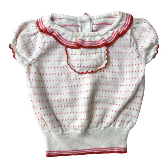 Janie and Jack Short Sleeve Sweater Ruffle Neck Polka Dot Cotton Girl's 6-12 mo - Picture 1 of 4